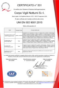 CERTIFICATO UNI EN ISO 9001 Corpo Vigili Notturni Udine