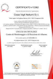 certificato 50518 Corpo Vigili Notturni Udine